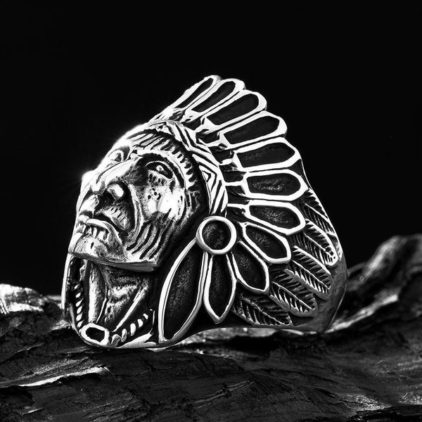 Indian Head Ring | American Indian Chief Handmade Silver Men Ring | Native American Chief Sterling Silver Men Jewelry | Apache Ring