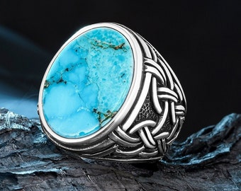 Anillo de sello turquesa para hombre / / Anillos de plata para hombre hechos a mano / Anillo de plata para hombre / Anillo azul