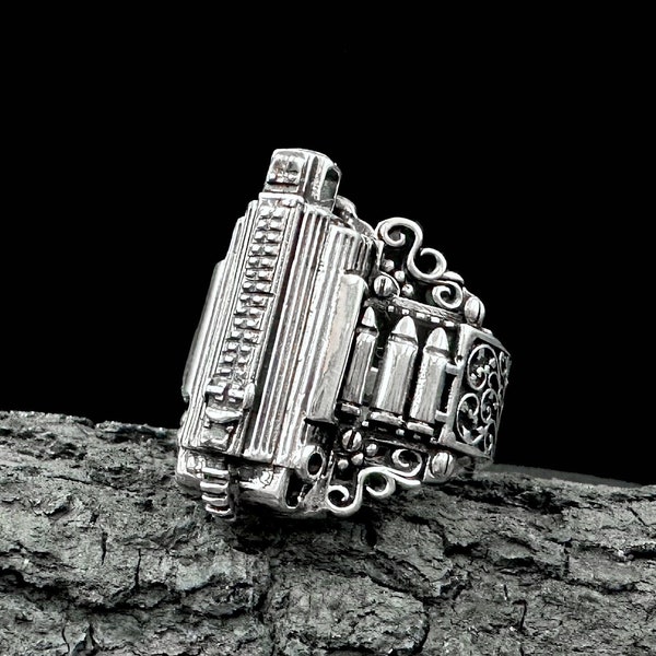 Bague en argent mitrailleuse | Anneau d'amant d'arme à feu | Bague Gatling en argent faite à la main | Bague Argent Insolite