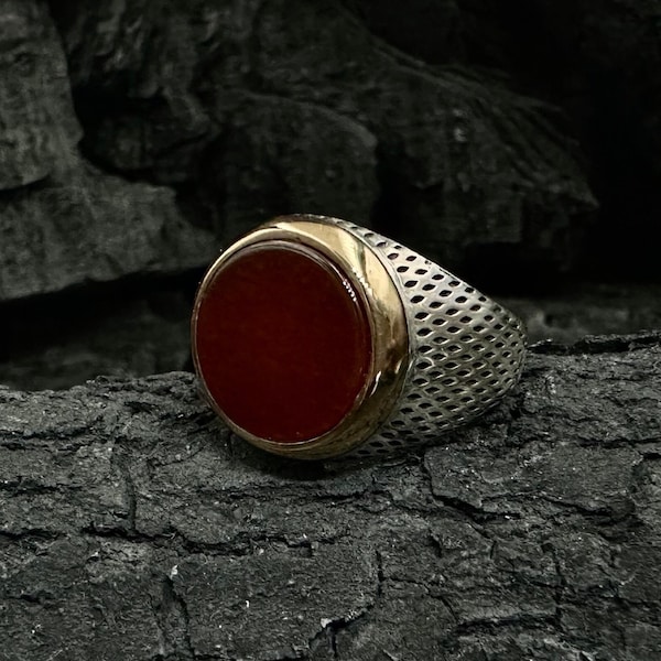 Red Agate Signet Ring | Red Agate Gemstone Silver Ring | Simple Silver Ring for Men | Hand Made Men Silver Ring