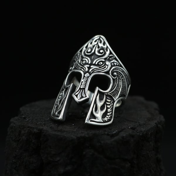 Silver Spartan Helmet Ring | Medieval Helmet Ring | Silver Ancient Greek Ring | Sterling Silver Masculine Rings