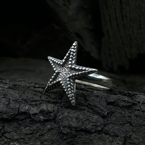 Starfish Sterling Silver Ring | Ocean-inspired Starfish Silver Ring | Textured Sterling Silver Ring | Beach Jewelry | Seashell Jewelry