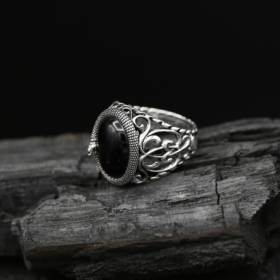 Onyx Snake Ring Men Vintage Silver Rings Gemstone Onyx Signet Ring ...