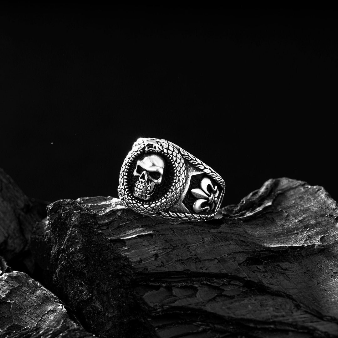 Skull Handmade Sterling Silver Men Biker Ring Skull Gothic Ring Skull