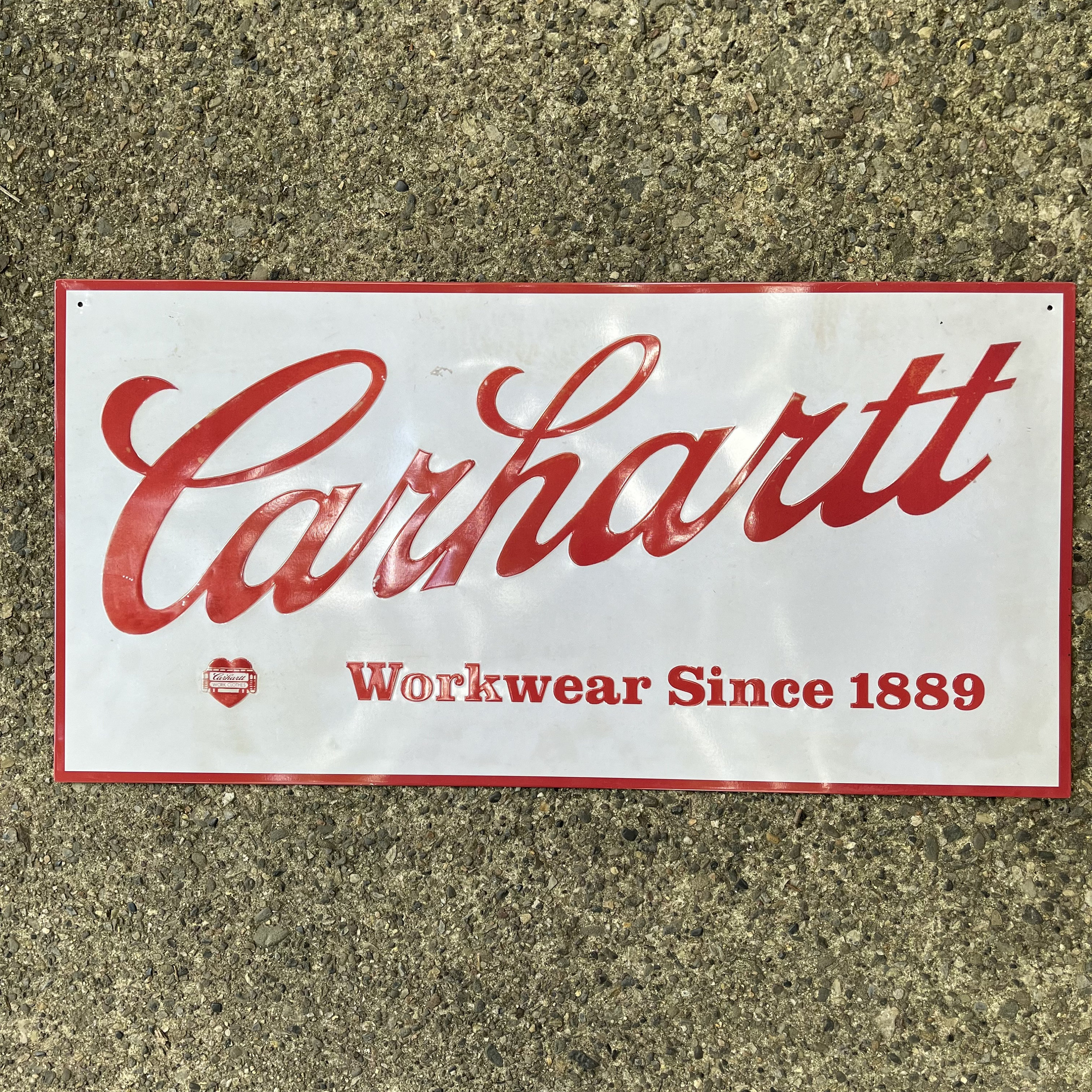 Vintage Carhartt Workwear Clothing Sign Embossed Metal Tin