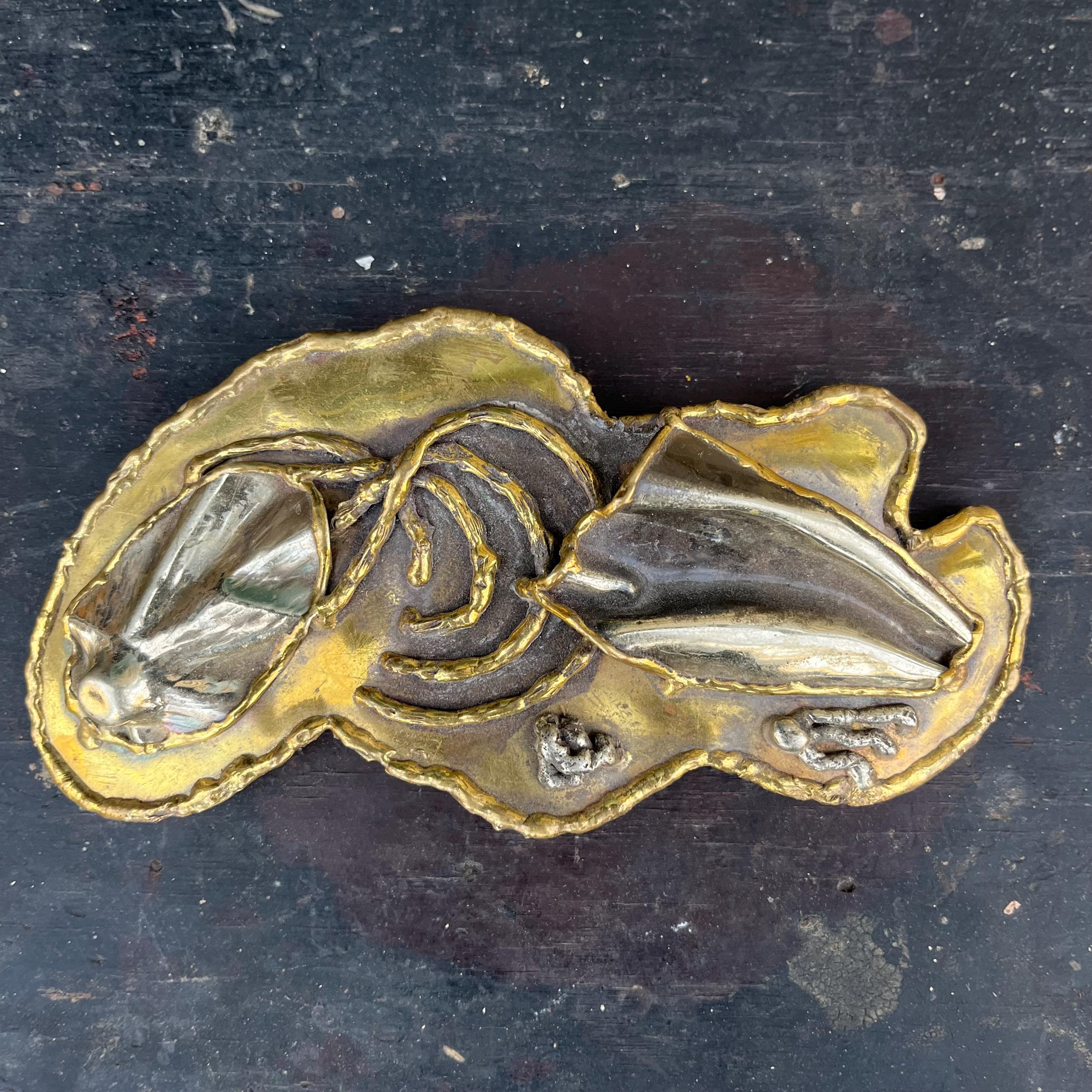 Brass and Copper Brutalist Belt Buckle Vintage Artisan Brutalist Modernist Abstract Belt Buckle Mixed Metal  main image 4