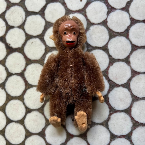 Vintage Miniature Blecky Schuco Jointed Mohair Monkey Tongue