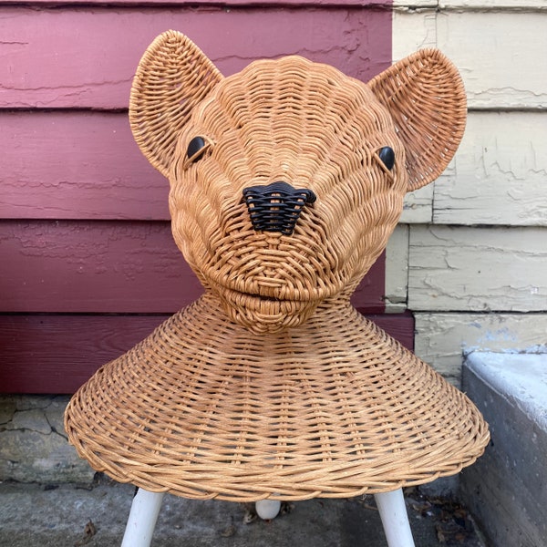 Vintage Wicker Bear Head for Wicker Laundry Hamper