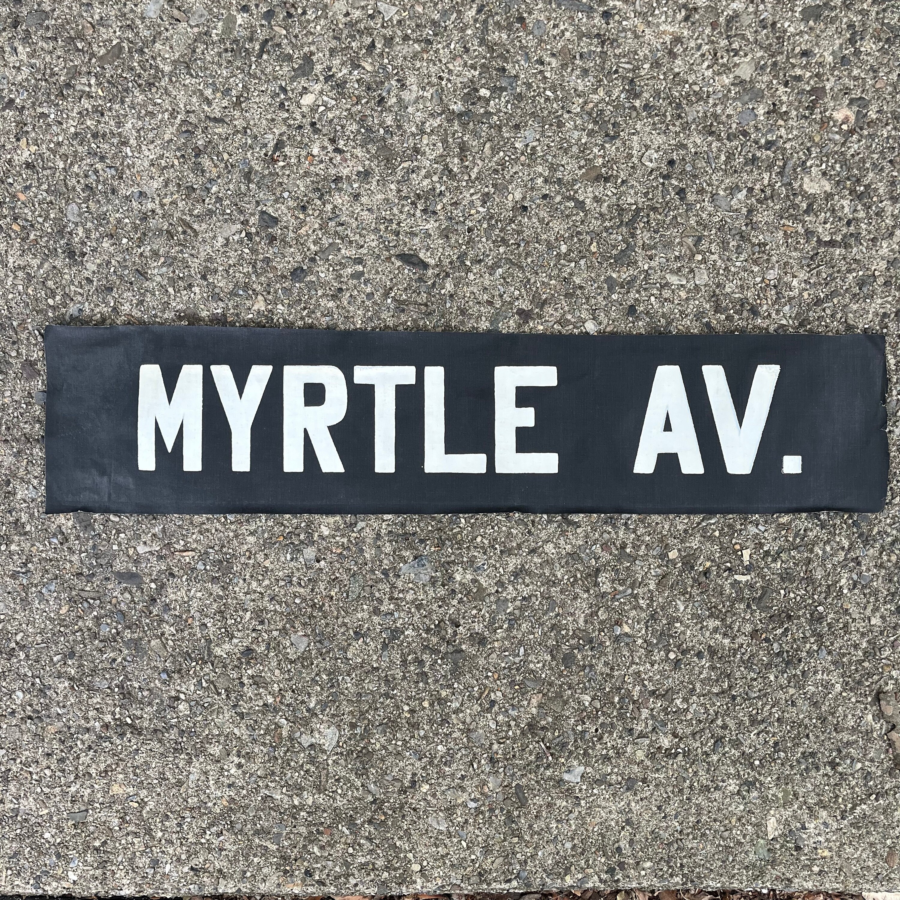 Vintage MYRTLE AVE BROOKLYN New York City Bus Subway Scroll Sign Double Sided 23.75" x 5.25"