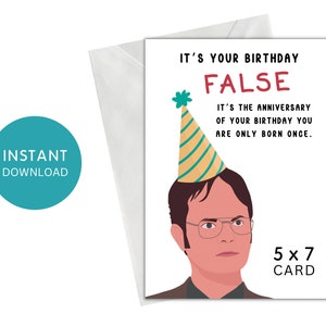 Biglietto di compleanno con download istantaneo / Biglietto divertente / Biglietto Dwight / L'ufficio / PDF / Stampabile / Stampa a casa / 5x7 / Download digitale