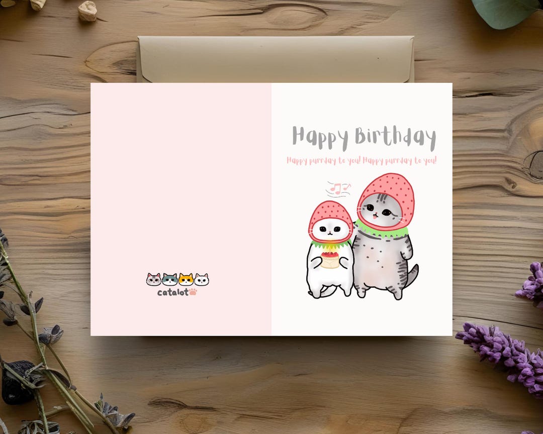 Printable Birthday Card Cat Birthday Card for Her Digital Birthday Card ...