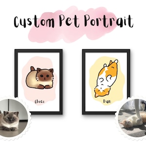 Custom pet portrait framed poster personalised gift for her gift badly drawn portrait custom draw cat gift for cat lovers gift dog lovers