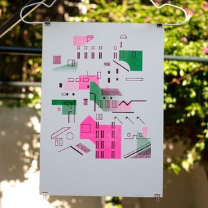 Abstract artwork inspired by architecture from Lisboa - Risograph print