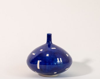 Sapphire Blue Bud Vase with Small Geometric Elements - Urban Sky Echoes Collection - handmade ceramic vase