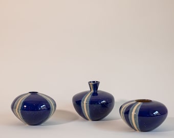 Safire blue vase with opal blue line - hand made ceramic