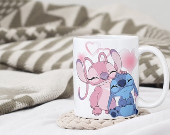 Personalized cup, with first name, stitch, birthday mug gift, birthday, Valentine's Day, happy Valentine's Day, love, friendship, couple, love