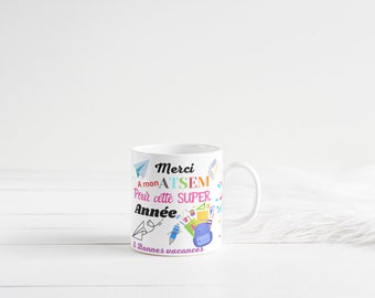 Tasse personnalisée avec prénom, mug, love, amitié, amour, cadeau maîtresse, nounou, maître, ATSEM, AVS, AESH, cadeau fin année scolaire