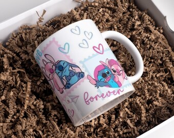 Personalized cup, with first name, stitch, birthday mug gift, birthday, Valentine's Day, happy Valentine's Day, love, friendship, couple, love