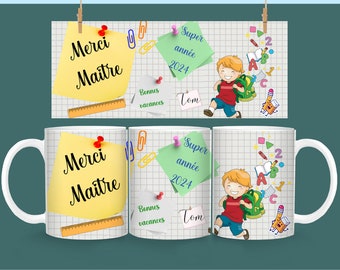 Tasse personnalisée avec prénom, mug, love, amitié, amour, cadeau maîtresse, nounou, maître, ATSEM, AVS, AESH, cadeau fin année scolaire