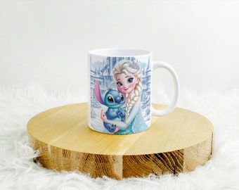 Personalized cup with first name, stitch mug, snow queen mug, birthday mug gift, happy birthday, love, friendship, couple, love
