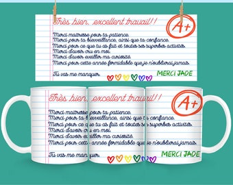 Tasse personnalisée avec prénom, mug, love, amitié, amour, cadeau maîtresse, nounou, maître, ATSEM, AVS, AESH, cadeau fin année scolaire