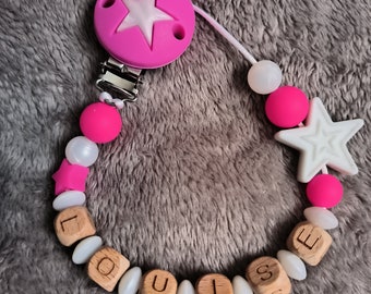 Regalo per bambini, regalo di nascita, personalizzazione del nome del bambino, clip per ciuccio, clip per ciuccio, perlina in silicone,