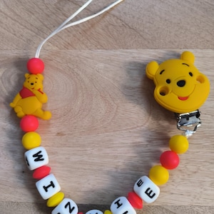 Pinza para chupete personalizada de Winnie the Pooh, regalo de nacimiento, nombre personalizado, pinza para chupete, perla de osito de silicona