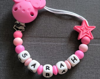 Baby gift, birth gift, baby first name personalization, pacifier clip, pacifier clip, silicone bead, Minnie