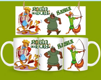 Personalized cup, with first name, Robin Hood mug, birthday mug gift, birthday, happy Valentine, love, friendship, couple, love