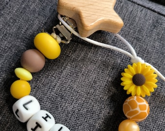 Baby gift, birth gift, baby first name personalization, pacifier clip, pacifier clip, silicone bead, wooden bead
