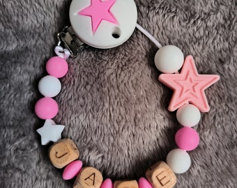 Regalo per bambini, regalo di nascita, personalizzazione del nome del bambino, clip per ciuccio, clip per ciuccio, perlina in silicone,