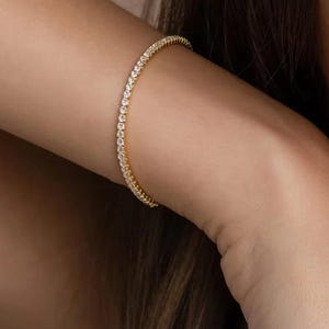 Diamond Bezel Tennis Bracelet, Dainty Gold Bracelet for Women, Tiny Cubic Zirconia Tennis Bracelet, Minimalist Jewelry Gift for Bride