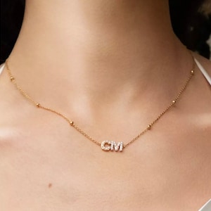 custom dainty Pearl letter necklace, personalized tiny Letters Necklace, gold beaded Chain with letter pendant, Minimalist initial necklace