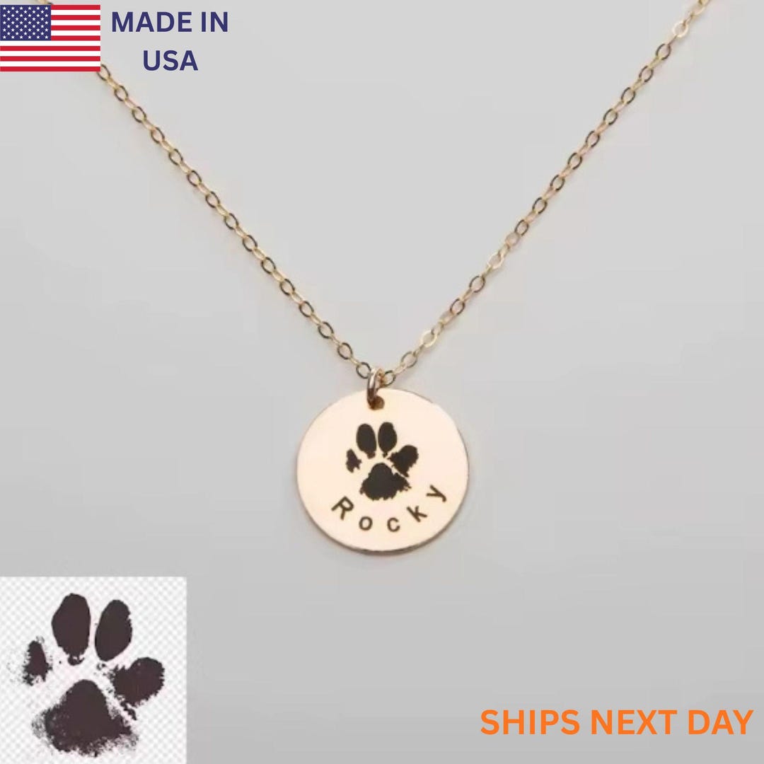 Personalized Paw Print Necklace, Engraved Pet Memorial Jewelry - Etsy