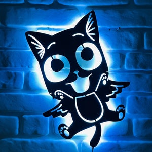 Cats Led Sign, Animal happy cat Wall Lighting Personalized Gift For Kids Neon Sign Wooden Christmas Gift Cnc Lazer Cut