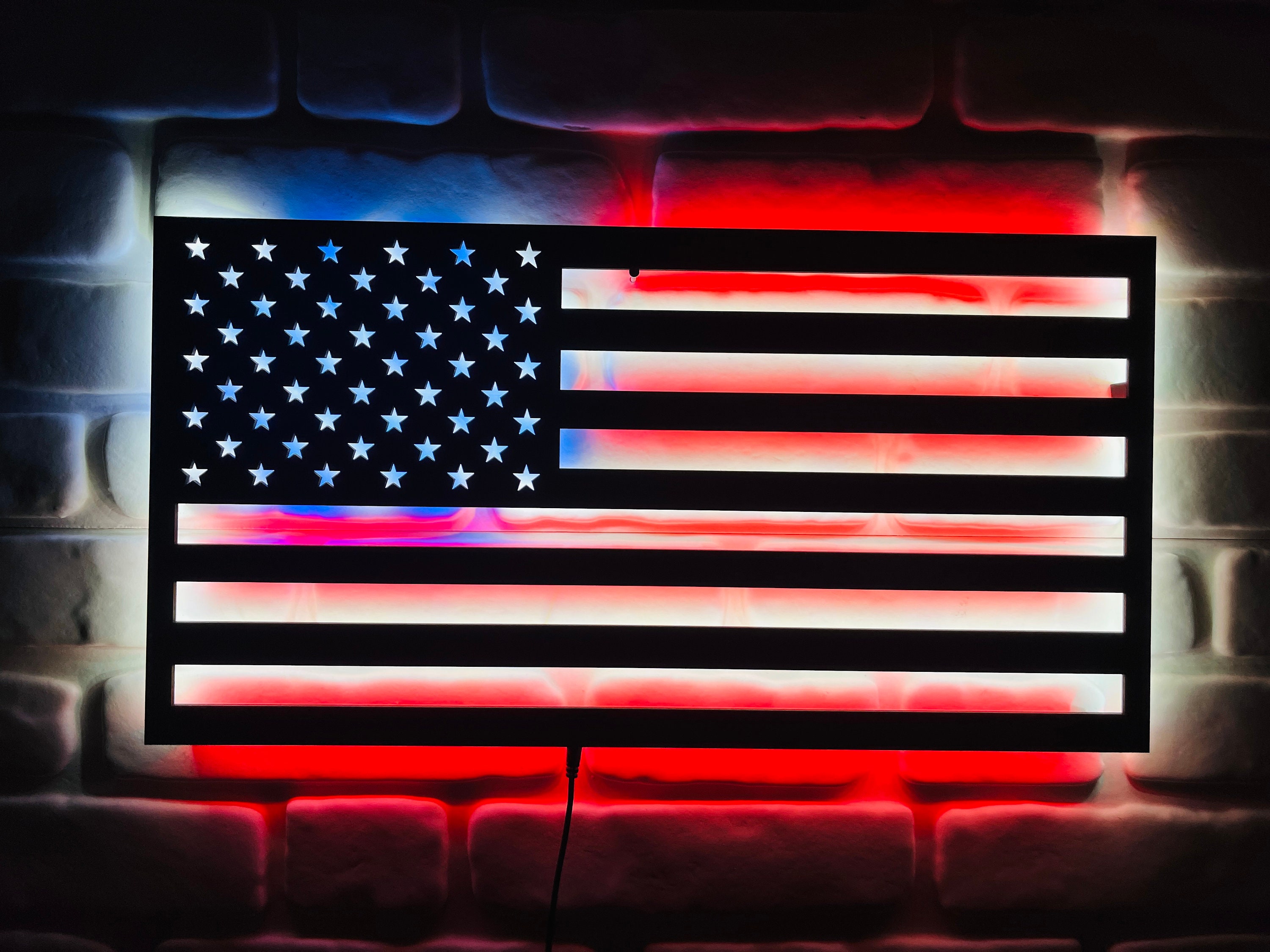 Patriotic American Flag LED Wall Art, USA National Emblem Light, Independence Day Decor, Veterans Gift