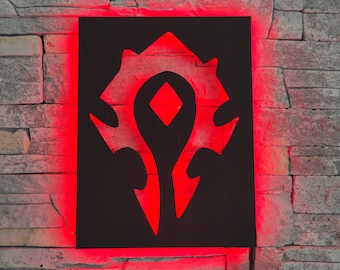 World of Warcraft Logo LED Sign, Epic Gaming Wall Light, Red Horde Emblem Decor, Fantasy Gamer Art