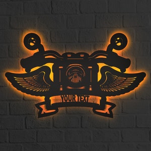 Custom and Personalized Angel Wings Motorcycle Led Sign, Motorcycle Neon Sign, Motor Lover, Wall Decor with led lights, Christmas Gift