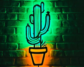 Cactus Art Led Sign Wall Hangins Neon Sign Personalized Gift for Flover Lovers Christmas Gift Cnc Lazer Wall Decor Sign