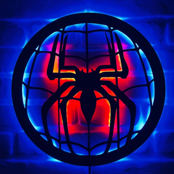 Insegna al neon LED di Spider-Man, arte da parete di supereroi, arredamento di fumetti Marvel, luce iconica dell'emblema del ragno per stanze a tema e collezionisti