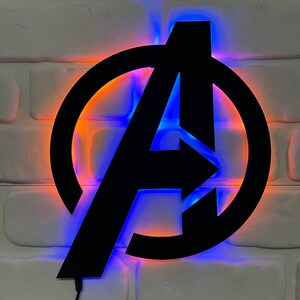Avengers Logo LED Wall Light, Superhero Emblem Night Lamp, Marvel ...