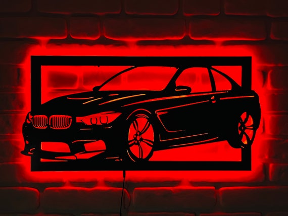 Schlanke deutsche Autofront-LED-Wandkunst, Luxusfahrzeug-Nachtlicht,  Automobildekor, Geschenk für Auto-Enthusiasten, moderner Garagenwandakzent  - .de
