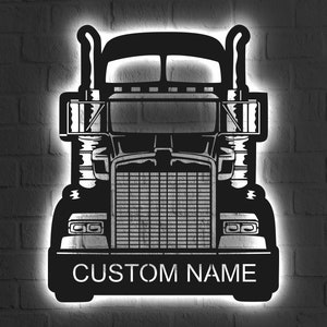 Personalized Retro Truck Driver Wood Name Sign Custom Trucker Wall Decor with led lights Christmas Gift