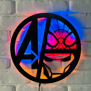 Avengers Logo LED Wall Light, Superhero Mood Lighting, Marvel Fan Room ...
