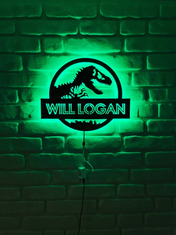 Custom Jurassic World-Inspired LED Wall Decor, Personalized Dinosaur Silhouette Light Art