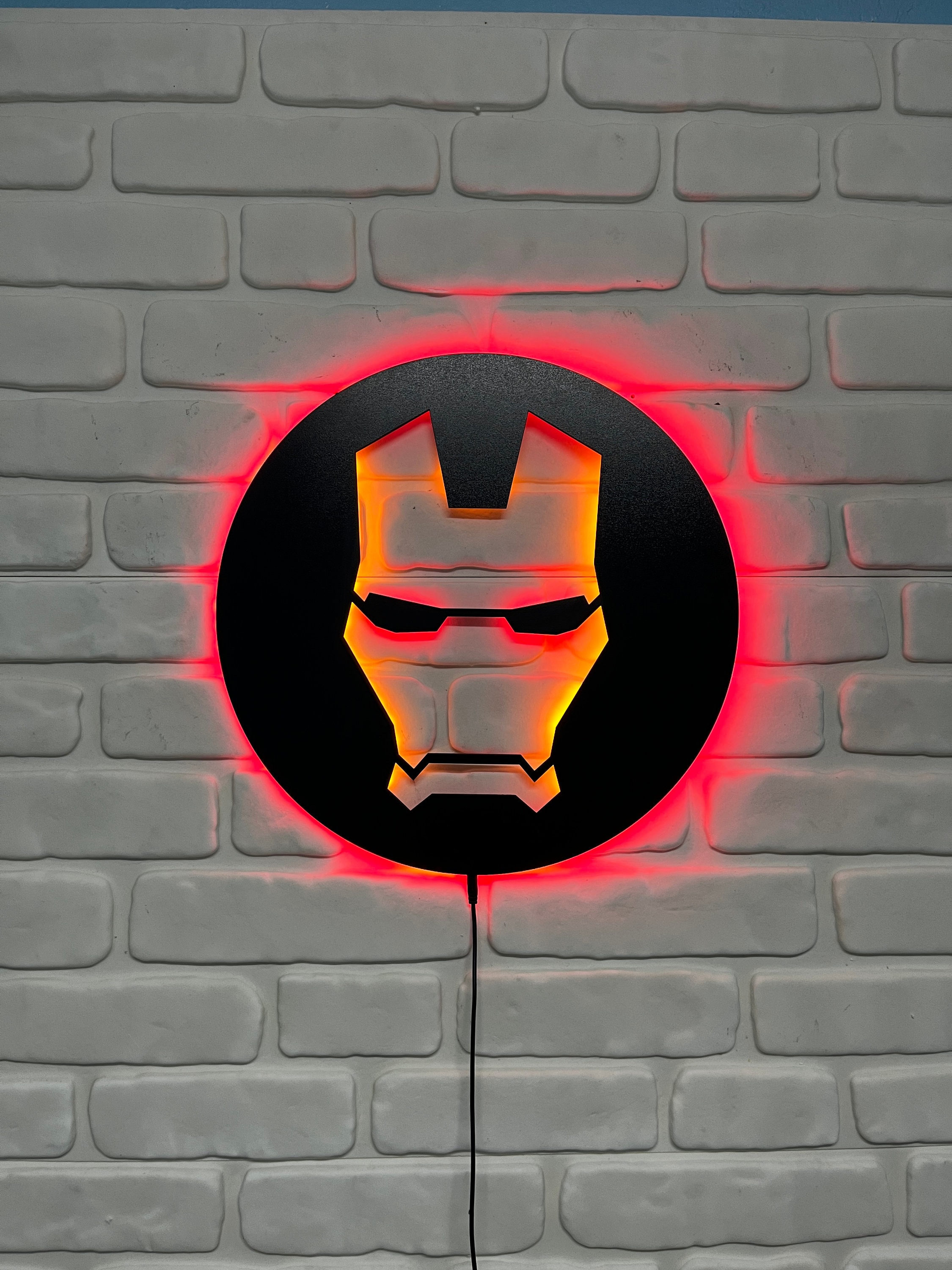 Custom Iron Man LED Wall Light, Superhero-inspired Red Glow Mask 