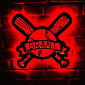 Personalized Baseball Wood Bat Name Wood Sign - Custom Baseball Wood Wall Decor Sign with led lights Christmas Gift