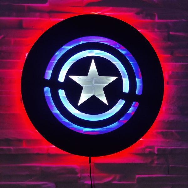 Señal LED del escudo del Capitán América, luz del emblema del superhéroe, decoración de la pared del ventilador de Marvel, iluminación de la habitación temática de los Vengadores