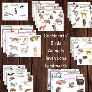 Continents unit  printable, continents landmarks, continents birds, continents animals, Africa, Asia, Europe, North AMerica, South America