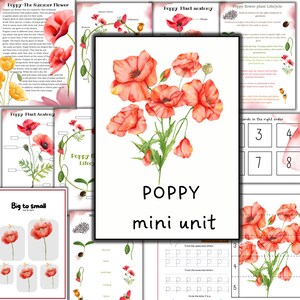Puede incluir: Una unidad de mini-coquelicot imprimible para niños. La unidad incluye el ciclo de vida del coquelicot, su anatomía y actividades de trazado del alfabeto. La unidad también incluye una actividad de clasificación de grande a pequeño y una actividad de secuenciación de números.